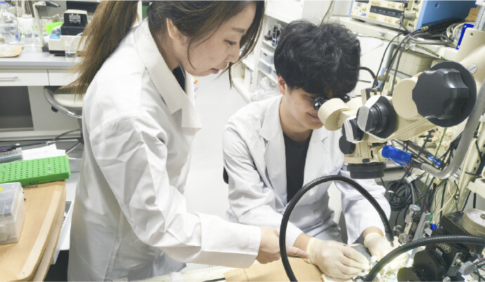 生理学講座（研究室）における指導の様子